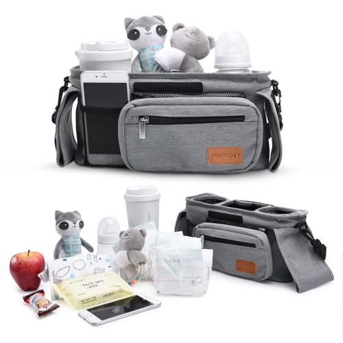 Momcozy Universal Stroller Organizer with Insulated Cup Holder Detachable Phone Bag & Shoulder Strap, Fits for Stroller Like Uppababy, Baby Jogger, Britax, BOB, Umbrella and Pet Stroller