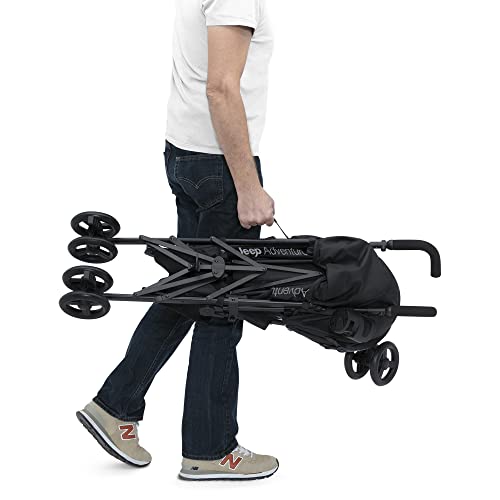 Jeep AdventureGlyde Stroller by Delta Children - Lightweight Travel Stroller with Smoothest Ride & Compact Fold, 3-Position Recline, Extra Large Storage Basket, Black/Grey