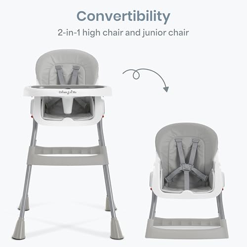 Dream On Me Portable 2-in-1 Tabletalk High Chair, Convertible Compact High Chair, Light Weight Portable Highchair, Grey