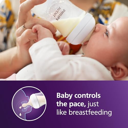 Philips Avent Natural Baby Bottles with Natural Response Nipples (Medium Flow, Flow 3), 9oz, 4-Pack, SCY903/04