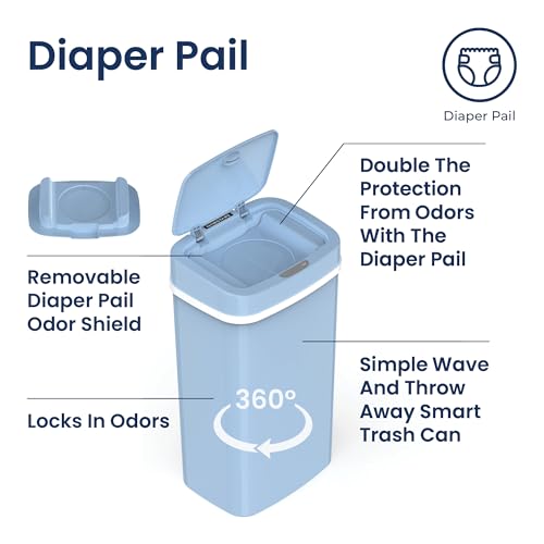 Ninestars NPT-15-1WH Automatic Touchless Motion Sensor Diaper Disposal Trash Can with lid, 4 gallon/15 L, White, Plastic