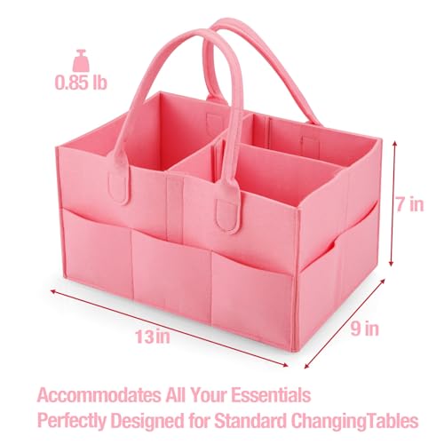 PandaEar Baby Diaper Caddy Organizer, Portable Diaper Holder Organizer Nursery Storage Basket for Wipes & baby stuff, Collapsible Baby Organizer with Divided Design (Light Pink)
