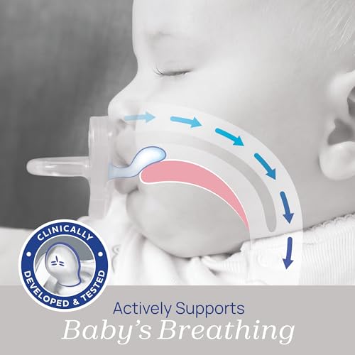 Chicco PhysioForma Luxe Orthodontic Pacifier for Babies 6-16 Months, One-Piece 100% Soft Silicone, Supports Breathing, Textured Shield & Handle, Sterilizing Case, BPA Free, 2-Pack, Crystal