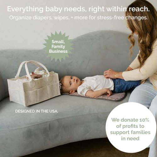 Parker Baby Diaper Caddy - Nursery Storage Bin and Car Organizer for Diapers and Baby Wipes - White, Large