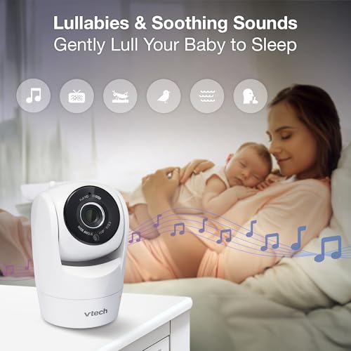 VTech Smart WiFi Baby Monitor, 2 Cameras – See Both Rooms at Home or from Anywhere, Free App, 1080p Split Screen, 5" HD Screen, Pan-Tilt-Zoom, Night Vision | VM901-2