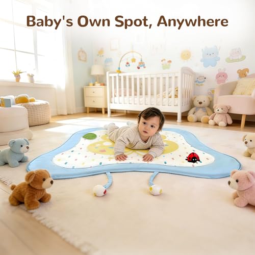 Pamo Babe Baby Play Gym & Activity Mat, Tummy Time Mat with 8 Montessori Toys, Non-slip Foldable Baby Playmat for Stage-Based Development, Machine Washable Baby Gym Play Mat for Newborn Essential Gift