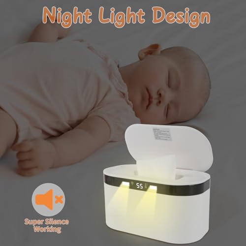 Baby Wipe Warmer, Wet Wipe Warmer 5 Modes of Temperature Heating Control Dual Heat for Baby's Comfort Large Capacity Wipes Dispenser Diaper Wipe Warmer with Night Light