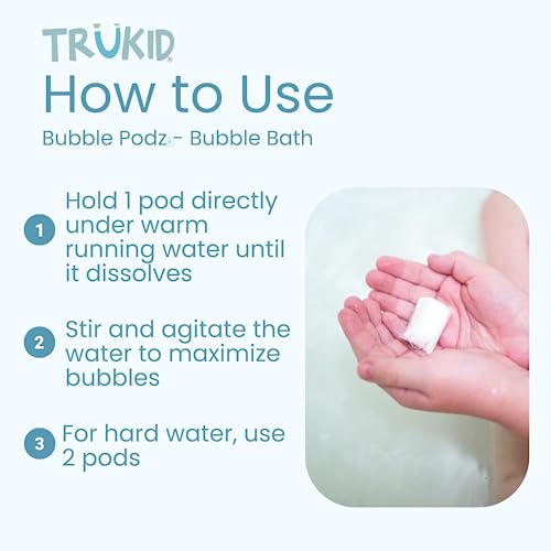 TruKid Bubble Podz Bubble Bath for Kids, Toddlers, & Babies, Tear Free Gentle & Refreshing Bath Bomb for Sensitive Skin with Natural Moisturizers, Non-Toxic, pH Balanced, Lavender Scent (10 Podz)