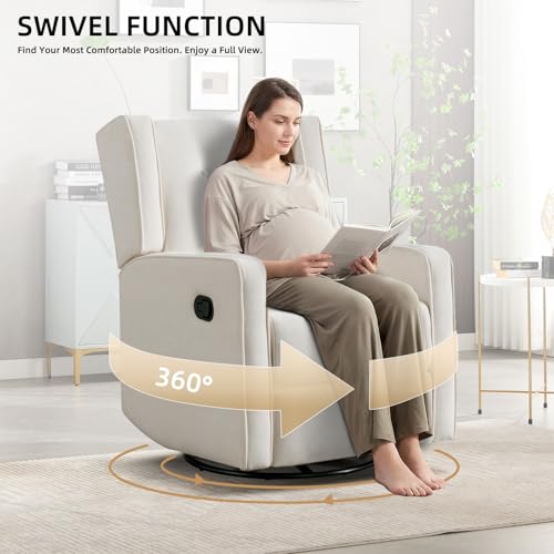CANMOV Swivel Rocker Recliner Chair, Rocking Chair Nursery Glider Recliner, Manual Glider Chair for Nursery, White