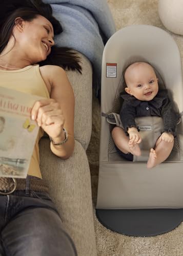 BabyBjörn Bouncer Balance Soft, Tri-Fabric, Sand Grey | 2-in-1 Adjustable Baby Bouncer Seat and Toddler Chair, Newborn to Toddler (8-29 lbs), 4 Positions, Lightweight & Portable