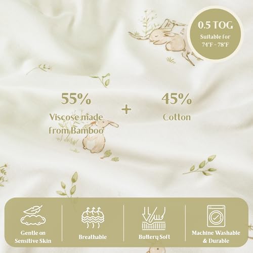 Coco Cuddle Baby Sleep Sack 0.5 TOG Summer, Lightweight Rayon Made from Bamboo Wearable Blanket with 2 Way Zipper (Bunny, 0-6 Months)