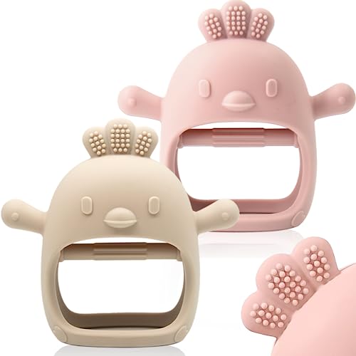 ChooKaChoo 2 Pack Baby Teething Toy Silicone Teething Mitten for Babies Over 3 Months Anti Dropping Wrist Hand Teethers Baby Chew Toys for Sucking Needs, BPA Free