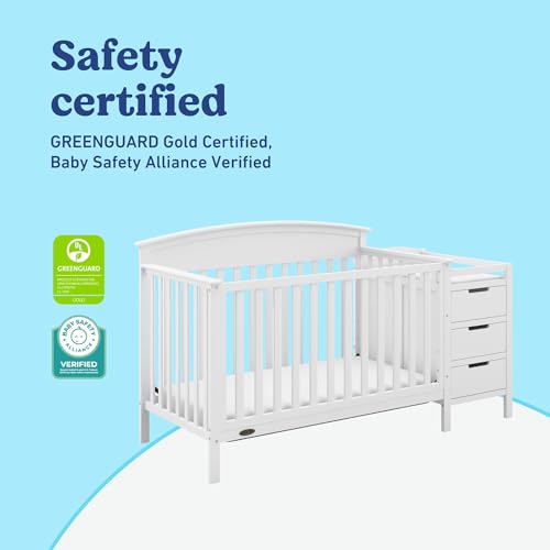 Graco Benton 4-in-1 Convertible Crib and Changer – GREENGUARD Gold Certified, Crib & Changing-Table Combo, Water-Resistant Changing Pad, Converts to Toddler Bed, Daybed and Full-Size Bed (White)