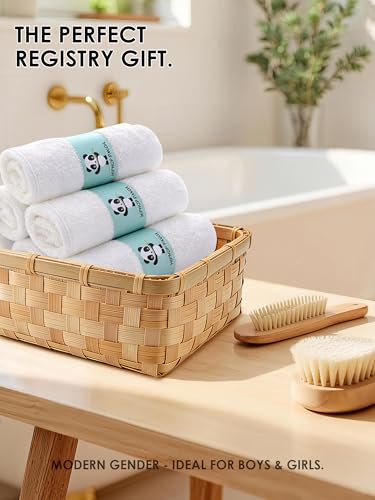 HIPHOP PANDA Baby Washcloths, Rayon Made from Bamboo - 2 Layer Ultra Soft Absorbent Newborn Bath Face Towel - Reusable Baby Wipes for Delicate Skin - White, 6 Pack