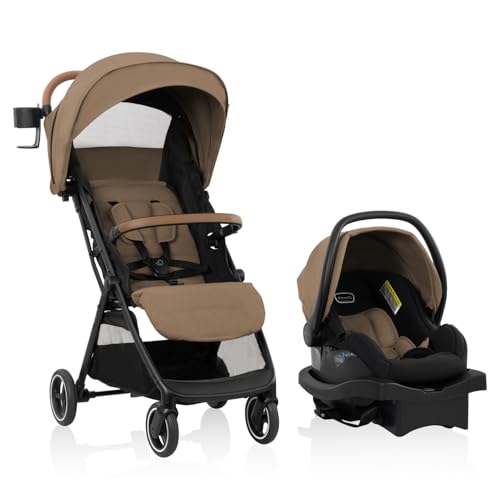 Evenflo Otto+ Travel System w/LiteMax Infant Car Seat, Light Weight, One Hand Gravity Fold (Caramel Tan)