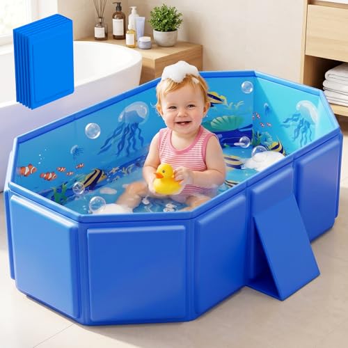 WaveHaven 2026 Toddler Bath Tub for Shower, Portable Bathtub for Kids, Toddler,Thickened Toddler Bathtub Foldable – Portable, Travel & Shower Ready, Easy to Clean,Ocean Theme, 12M-5Y