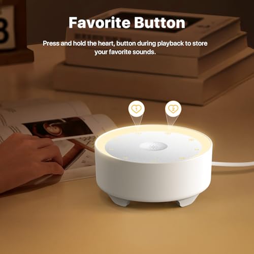 Kipcush White Noise Machine for Sleeping, Baby & Adults, High-Fidelity Non-Looping Sounds, Sleep Sound Machine with Dimmable Night Light, USB Powered, Memory Function, Home, Nursery & Travel