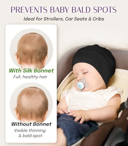 OLESILK Silk Baby Bonnet for 0-6 Months - 100% Mulberry Silk Toddler Hair Bonnet, Adjustable Night Cap for Sleeping Black