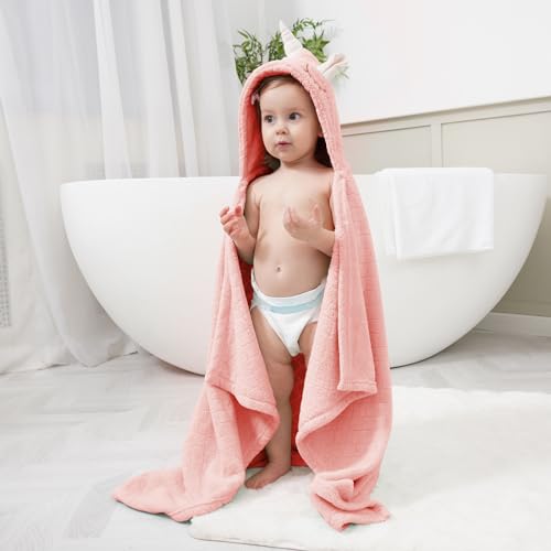 FUBANRAY Hooded Baby Towels Girl Baby Bath Towels Toddler Towels for Girls 0-5 Years, 2-Pack Ultra Soft & Absorbent Baby Girl Bath Towel Toddler Bath Towel, Large 50''x32'' Baby Hooded Towel Girl