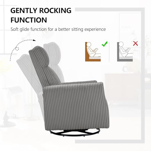 CANMOV Swivel Rocker Chair for Nursery, Swivel Accent Chair with High Back and Arms, Corduroy Glider Chair for Living Room Bedroom Nursery, Grey