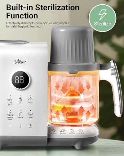 Bear Baby Food Maker with 18.5oz Dual-Layer Steam Baskets, OneStep Baby Food Processor Steamer Puree Blender Grinder Mills, Auto Cooking Grinding&Sterili-zing for Healthy Homemade Baby Food, BPA-Free
