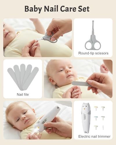 Lictin Baby Healthcare and Grooming Kit, 26 in 1 Rechargeable Nail Trimmer Electric Set,Safe File with Auto Light, Newborn Nursery Health Care Portable Safety Set for Infant Toddlers Boys Girls, Grey