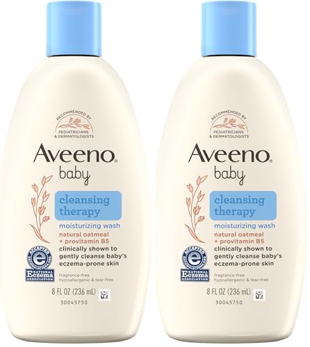 Aveeno Baby Cleansing Therapy Moisturizing Baby Body Wash with Natural Oatmeal & ProVitamin B5, Gentle Tear-Free Baby-Bath Wash for Sensitive & Eczema-Prone Skin, Hypoallergenic, 8 oz (Pack of 2)