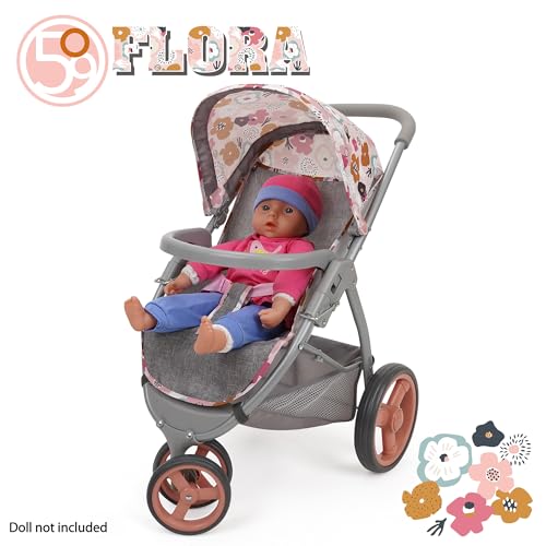 509 Crew: Melange Flora - Mabelle 3-Wheel Doll Jogger Stroller - Accessory for Dolls Up to 24", Large Canopy, Foldable Design, Kids Toy, Ages 3+