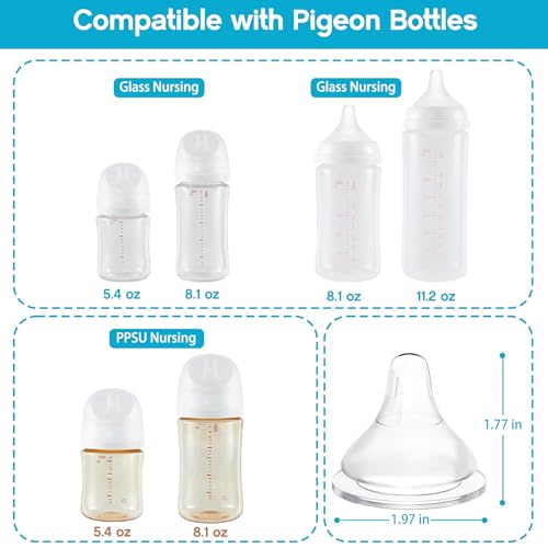 Silicone Bottle Nipples Compatible with Pigeon Bottles, Replacement Soft Nipple for Baby 1+ Months, Anti-Colic, BPA-Free, Slow Flow, Size S, 4-Pack