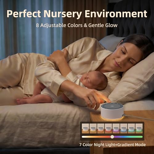 Kipcush White Noise Machine for Baby & Adults, 30 Soothing Sounds, Sleep Sound Machine with 8 Color Night Light, Memory Function, White Noise for Sleeping, Nursery, Office, Travel & Relaxation
