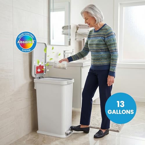 Patented 13 Gallon STEP Adult Diaper Pail, Fits Kitchen Bags, Odor Filter Trash Can, 40+ Diapers Capacity, No Refills Needed, Incontinence Underwear & Nursery Diapers, ADA Compliant, Matte Stone Gray
