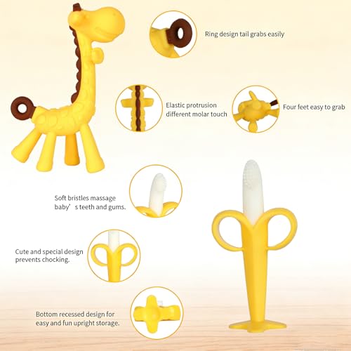 HAILI XMGQ Baby Teething Toys 3-6 Months, Baby Chew Teether Freezer BPA Free, Babies Teething Relief for Infants, Banana Toothbrush, Fruit Shape Giraffe Newborn Teether Gift for Baby Boy and Girl