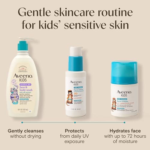 Aveeno Kids Daily Moisture Face Cream with Oat, Vitamin E & B5, Moisturizing Cream for Kids’ Sensitive Facial Skin, Strengthen Skin’s Moisture Barrier, Ultra-Hydrating, Non-Greasy, Travel Size, 1.5 oz