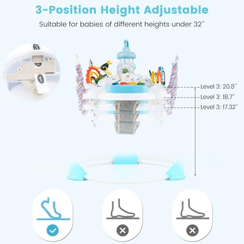 INFANS Baby Activity Center Jumper with Music, Light, Interactive Toys, 360°Rotating Seat, 3 Heights for 6+ Months (Blue)