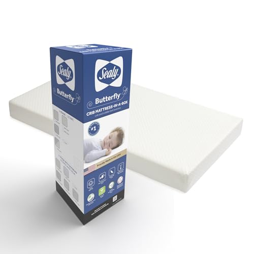 Sealy Baby Infant & Toddler Crib Mattress - Butterfly Knit Premium Foam, Waterproof and Breathable, Non Toxic Washable Zip off Cover, GREENGUARD GOLD Certified, Made in USA, 52x28