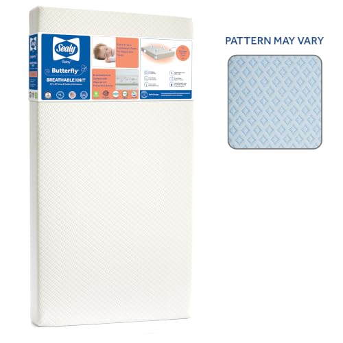 Sealy Baby Infant & Toddler Crib Mattress - Butterfly Knit Premium Foam, Waterproof and Breathable, Non Toxic Washable Zip off Cover, GREENGUARD GOLD Certified, Made in USA, 52x28