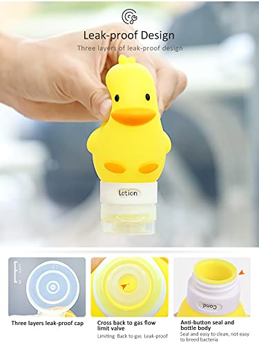 kemozaka Cute Silicone Travel Size Bottles Set for Toiletries, BPA Free, Leak Proof Squeezable Travel Containers With Built-in Labels, TSA Approved Refillable Travel Essentials Accessories (4pcs)