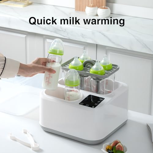 BRBLUERISE Baby Bottle Warmer,8-in-1 Smart Fast Baby Milk Warmer with LCD Timer for Breastmilk or Formula, Accurate Temperature Control, with Defrost, Sanitizer and Dryer, Keep, Heat Baby Food Jars