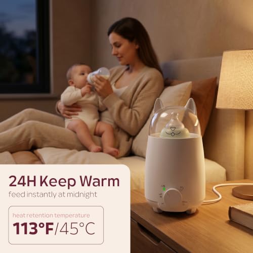 Baby Bottle Warmer for Breastmilk and Formula, 8-in-1 Defroster, Baby Food Heater, Steam Care Cycle, BPA-Free PP, CPSIA-Tested, 24H Keep Warm, Night Light, Auto Shut-Off
