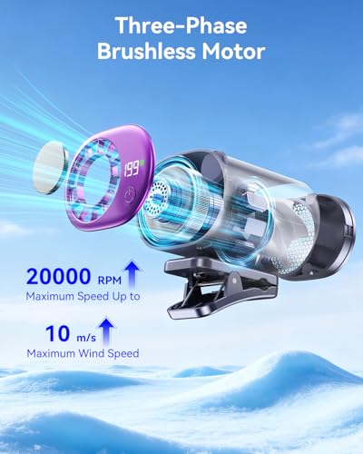 Clip-On Portable Fan with Ice Cooling, 20000 RPM Rechargeable Handheld Turbo Fan, 360° Rotating Detachable Clip, Mini Stroller Fan for Baby, Compact Travel Essentials, Summer Gifts for Women,Grey
