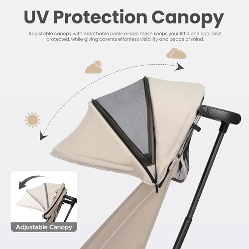 QPlay Travel Stroller for Baby & Toddlers Ages 6 Months to 4 Year Old – 9.48lbs Lightweight & Ultra-Compact Umbrella Stroller with One-Hand Fold, Airplane Carry-on Size, Reclining Seat (Beige)