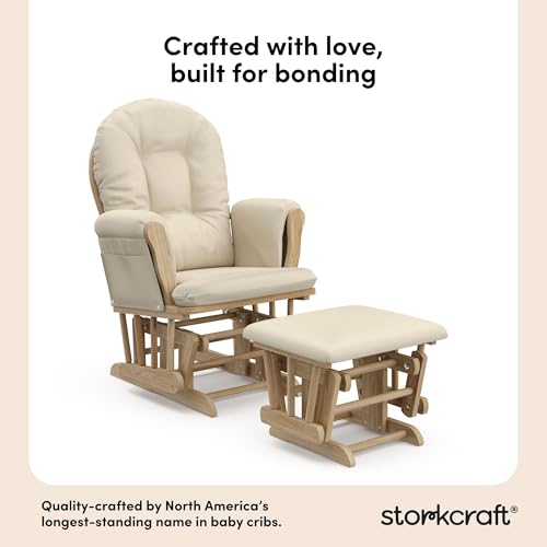 Storkcraft Premium Hoop Glider & Ottoman (Natural/Beige) — GREENGUARD Gold Certified Nursery Glider, Solid Wood Craftsmanship, Smooth-Gliding Nursery Chair and Ottoman, Award-Winning