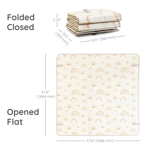 Infantino Foldable Soft Foam Play Mat, Reversible 57x57” Baby Mat for Floor Time, Lightweight, Portable & Easy to Store, Water Resistant, Wipeable, Rainbows