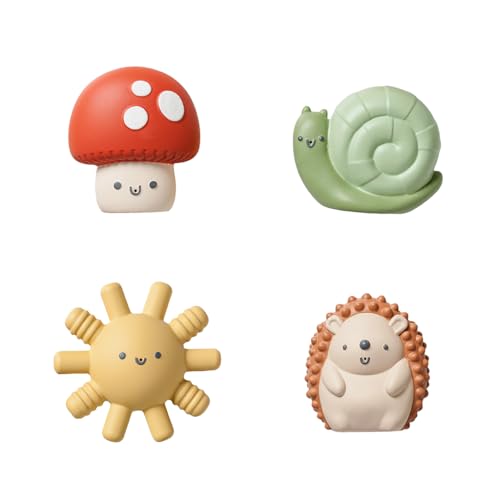 Itzy Ritzy Water-Squirting Sensory Bath Toys – Soft, Textured & Easy to Squeeze for Babies & Toddlers – Characters for Fun & Motor Skill Development - Set of 4 Includes Sun, Snail, Mushroom & Hedgehog