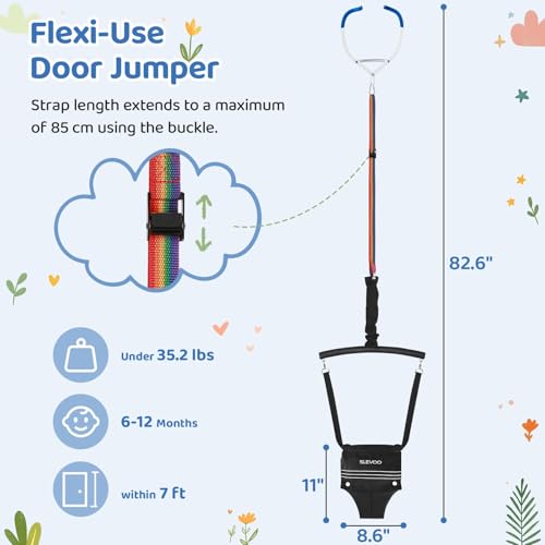 Slevoo Baby Jumper, Baby Doorway Jumper for Babies 6-12 Months, with Easy to Use Clamp and Adjustable Strap, Black