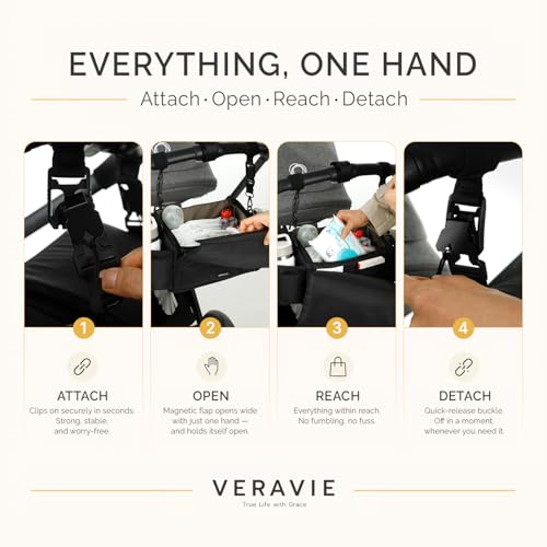 VERAVIE Single & Double Stroller Caddy Organizer Storage Bag, Cup Holders