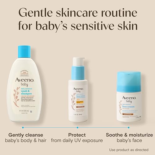 Aveeno Baby Daily Moisture Face Cream, Oat Enriched Moisturizing Cream for Babies’ Sensitive Facial Skin, Strengthens Skin’s Moisture Barrier, Ultra-Hydrating, Non-Greasy, Fragrance-Free, 1.5 oz