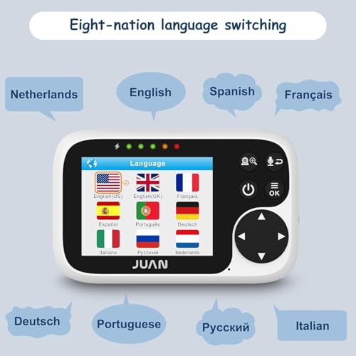JUAN Baby Monitor with Camera and Audio, No WiFi 100% Private, 1000ft Range Connection, Remote Pan-Tilt-Zoom, Night Vision, Temperature Sensor, 8 Lullabies, 2-Way Talk for Newborn Infant