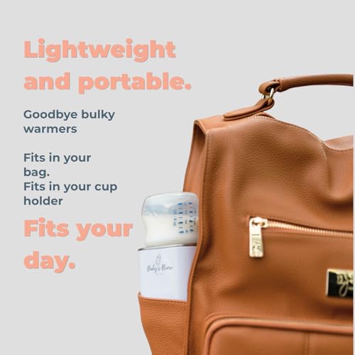 Baby's Brew Portable Bottle Warmer – Cordless Baby Bottle Warmer for Breastmilk & Formula, Rechargeable Travel Milk Warmer, Leak-Proof, Compact, White, Adapter Not Included