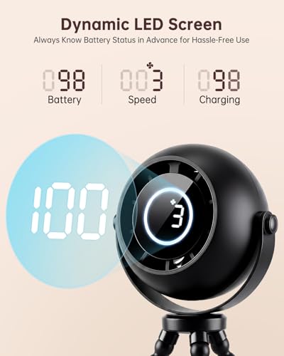 POPERFUN Portable Stroller Fan, Ultra-Long Battery Operated Rechargeable Personal Fan, Bladeless Octopus Tripod Clip Fan with 3 Wind Speeds for Baby Travel Bedroom Office Stroller Car Seat